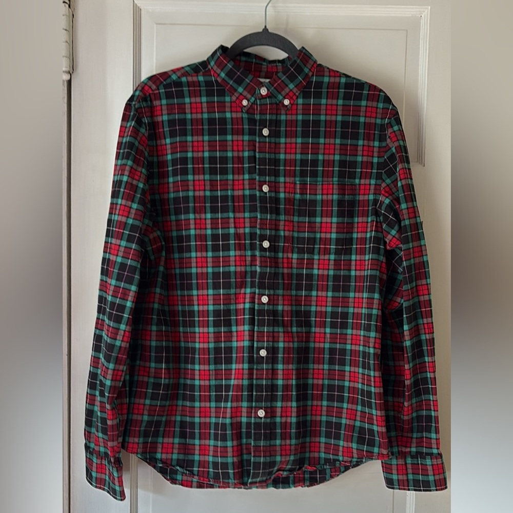 Old Navy Plaid Button-Down Shirt — Red & Green